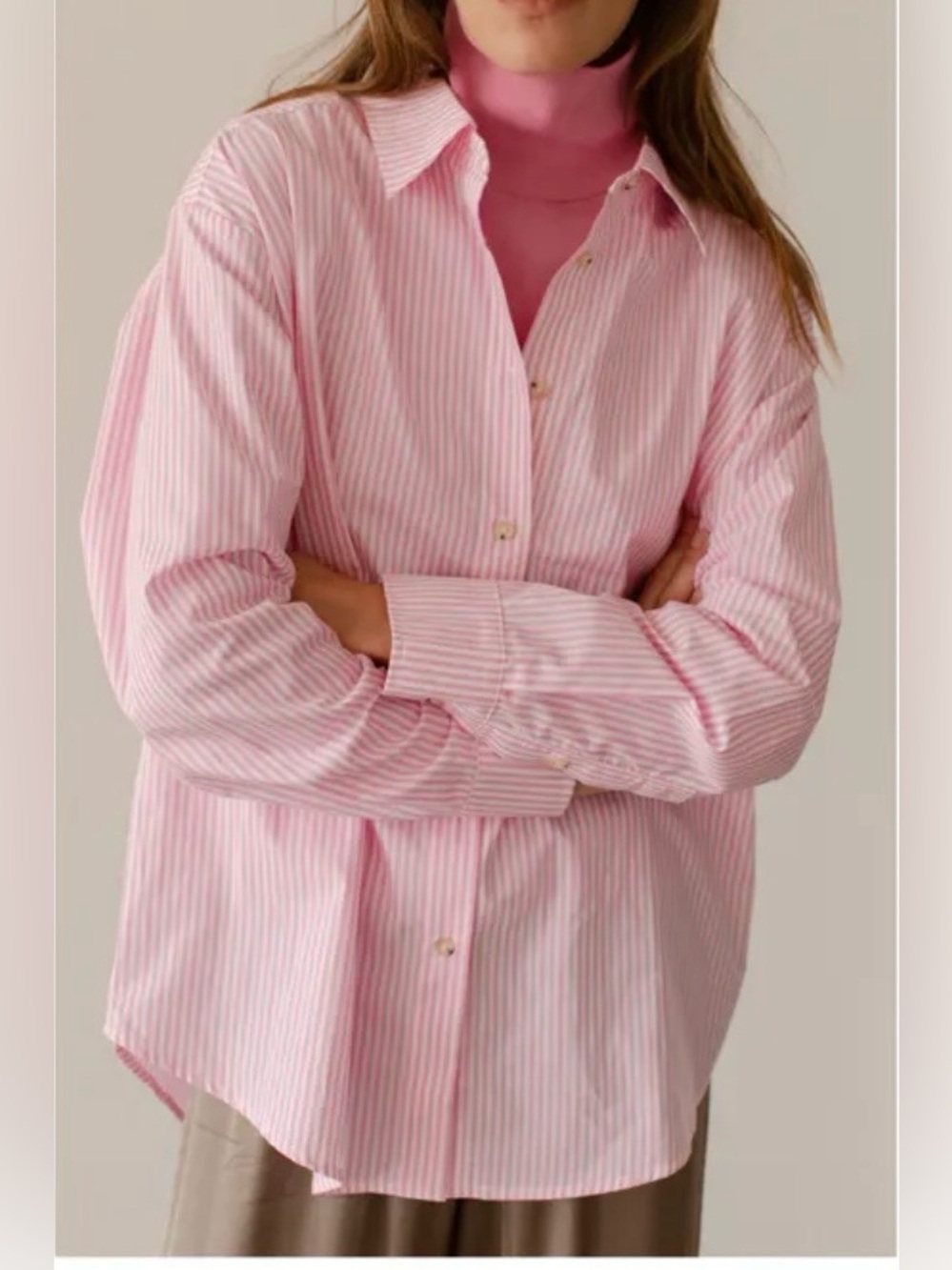 DONNI The Stripe Pop Shirt in Pink Stripe Oversized Small